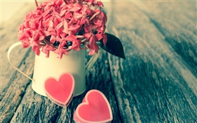 Красные цветы, букет, конфеты, любовь сердца, День Святого Валентина HD обои