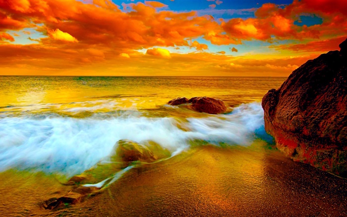 Море, берег, облака, пляж, камни обои,s изображение