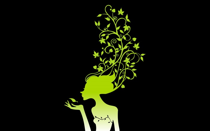 Весной девочка, растения, листья, черный фон, векторные картинки обои,s изображение