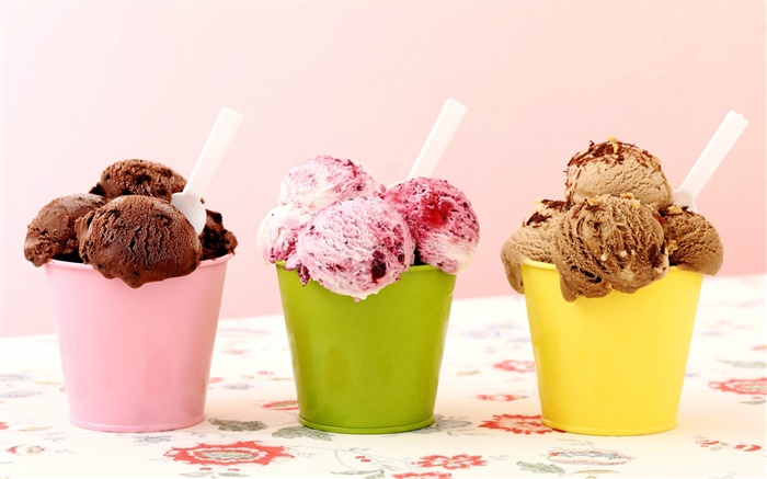 Три вида мороженого, шоколад, малина, десерт обои,s изображение