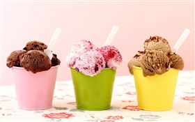 Три вида мороженого, шоколад, малина, десерт HD обои