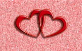 Два красных любовь сердца, абстрактный фон HD обои