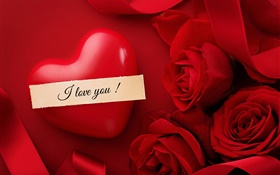День святого Валентина, я люблю тебя, сердце, красные розы цветы HD обои
