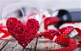 День святого Валентина, красное сердце любовь, вино, романтический HD обои