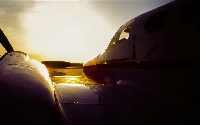 C3 Cessna самолет на закате, аэропорт обои,s изображение