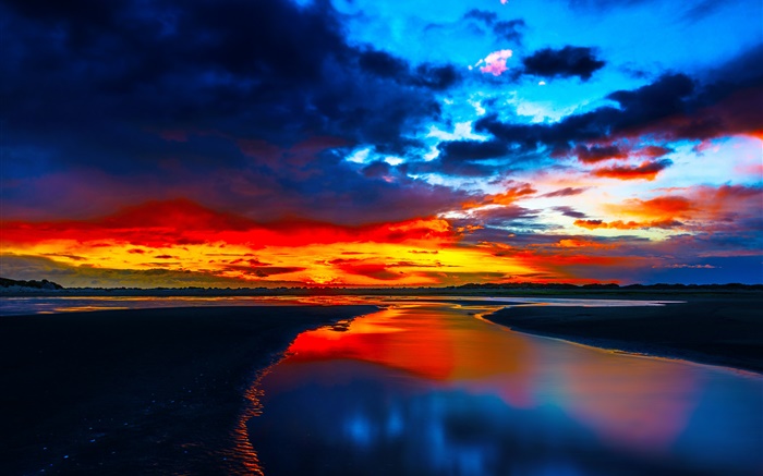 Побережье закат, море, свечение, облака, сумерки обои,s изображение