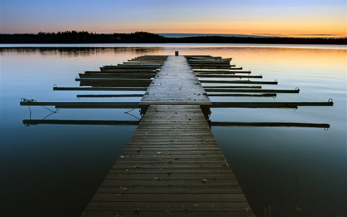 Dock, сумерек, озеро, вода обои,s изображение