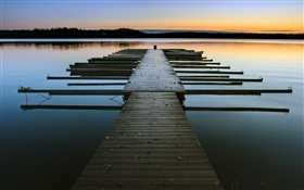 Dock, сумерек, озеро, вода HD обои