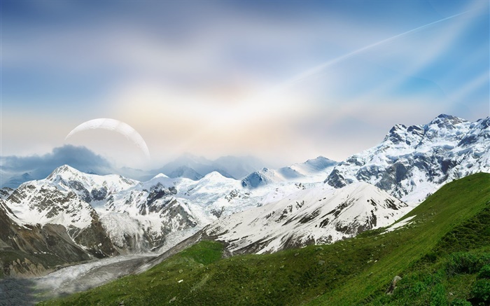 Dreamy Мир, горы, снег, река, планета обои,s изображение
