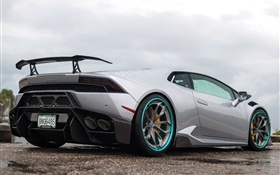 Lamborghini Huracan серый суперкар в дождь HD обои