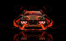 BMW оранжевый огонь, машина вид спереди, креативный дизайн HD обои