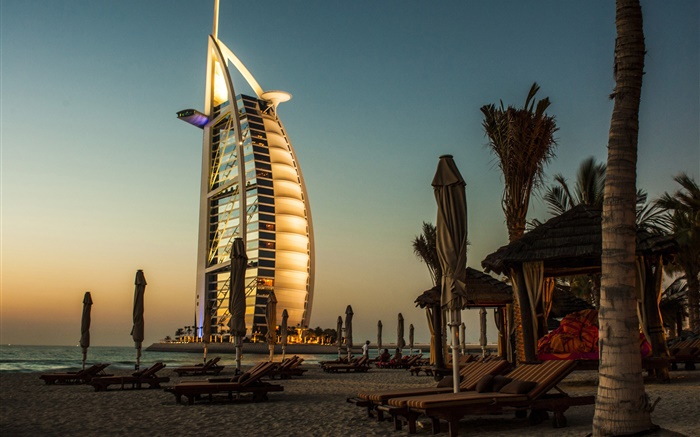 Дубай, гостиница, море, закат обои,s изображение