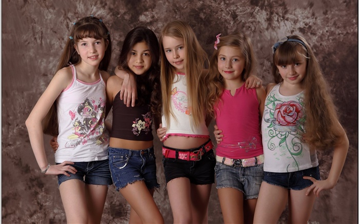 Модные показы, пять прекрасных маленьких девочек, детей обои,s изображение