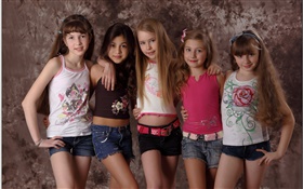 Модные показы, пять прекрасных маленьких девочек, детей HD обои