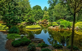 Гиббс Gardens, США, пруд, деревья, трава