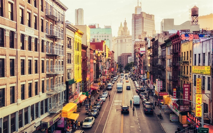 Манхэттен, Америка, Нью-Йорк, East Broadway, Китайский квартал, улица, автомобили обои,s изображение