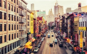Манхэттен, Америка, Нью-Йорк, East Broadway, Китайский квартал, улица, автомобили HD обои