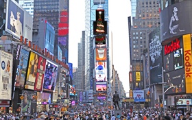 Нью-Йорк, Таймс-сквер, небоскребы, улицы, люди HD обои