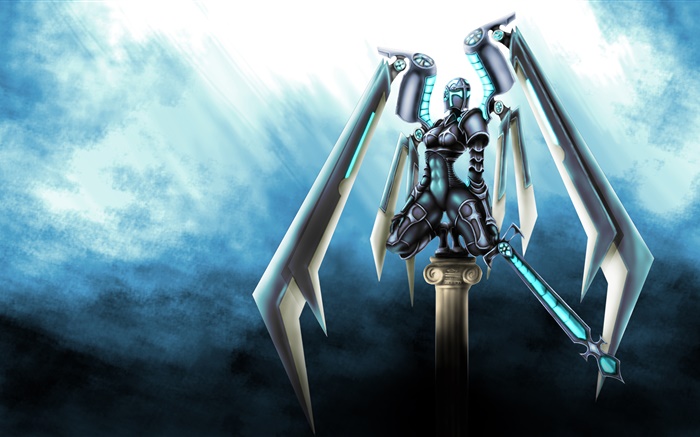 Искусство рисования, робот, меч, крылья обои,s изображение
