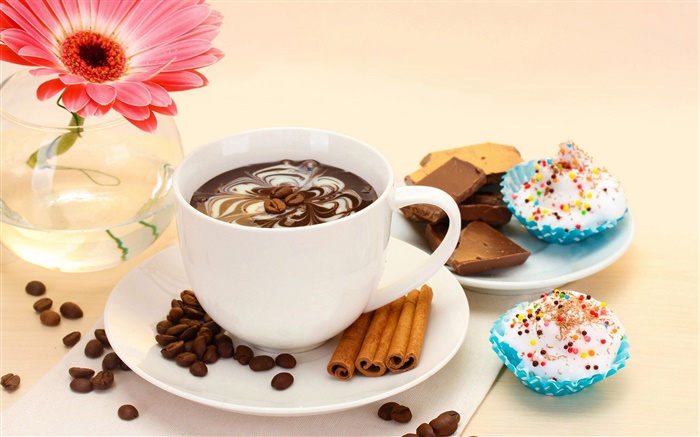 Кофе пить и торты, розовый цветок обои,s изображение