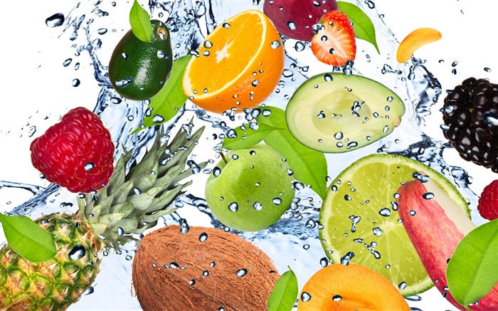 Различные виды фруктов в воде обои,s изображение