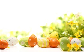 Счастливой Пасхи, яйца, цветы, весна HD обои