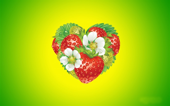Любовь сердца, цветы, клубника, креативный дизайн обои,s изображение