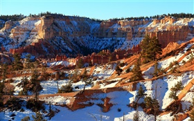 Зимний пейзаж природа, снег, красные скалы HD обои