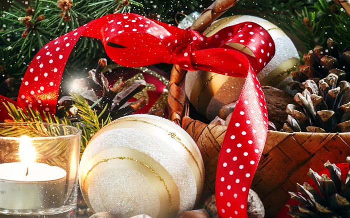 Рождество, корзины, свечи, украшения, орехи, шарики обои,s изображение