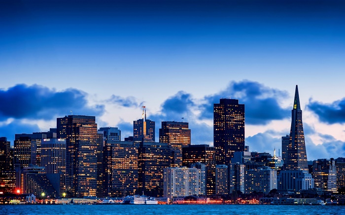 Город в сумерках, небоскребы, Сан-Франциско, Калифорния, США обои,s изображение