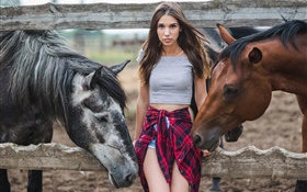 Девочка и две лошади HD обои