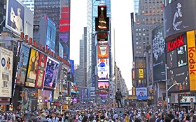 Нью-Йорк, Таймс-сквер, небоскребы, улицы, люди, США