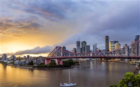 Квинсленд, Китайский квартал, Австралия, река, мост, рассвет, здания HD обои