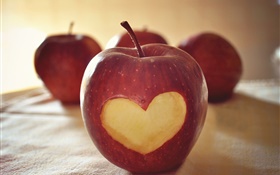 Красное яблоко, сердце любовь HD обои
