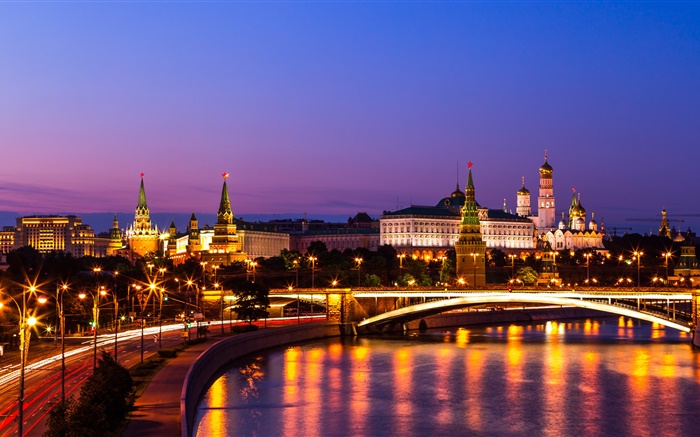 Кремль, Россия, Москва, ночной город, река, огни обои,s изображение