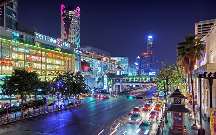 Бангкок, Таиланд, ночной город, дороги, дома, фонари обои,s изображение