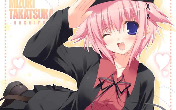 Розовые волосы девушки аниме, улыбка обои,s изображение