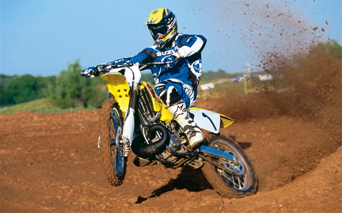 Мотоцикл Suzuki, гонки, прыжки обои,s изображение