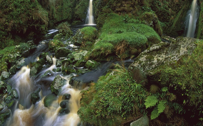 Водопад, ручей, камни, мох обои,s изображение