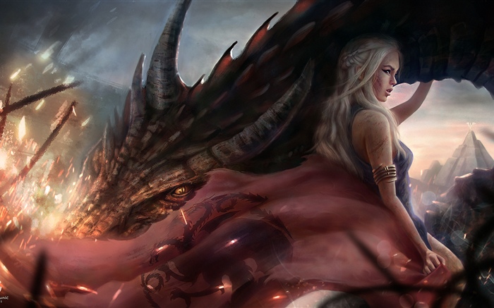 Игра престолов, Эмилия Кларк, дракон, художественная фотография обои,s изображение