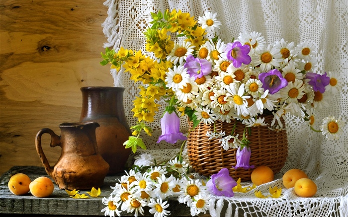 Украшение комнаты, полевые цветы, ромашка, абрикосы обои,s изображение