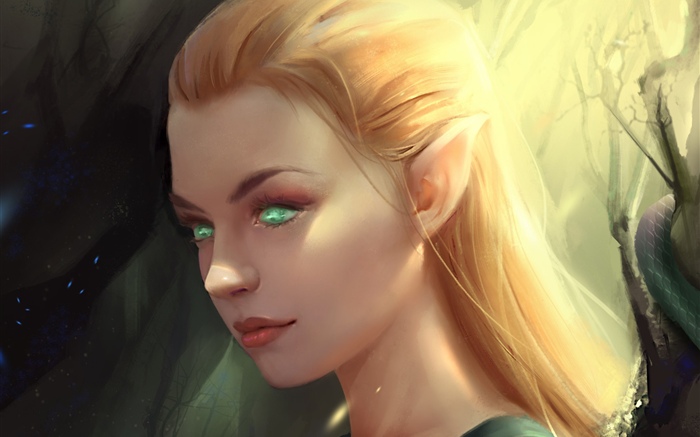Девушка-фантазия, эльф, зеленые глаза обои,s изображение