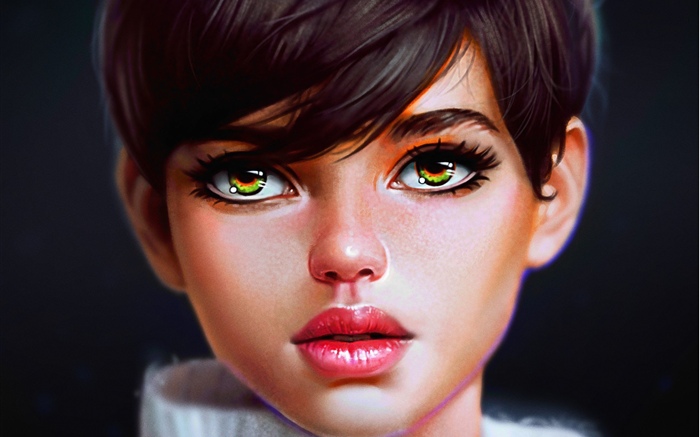 Девушка-фантазия, зеленые глаза, черный фон обои,s изображение