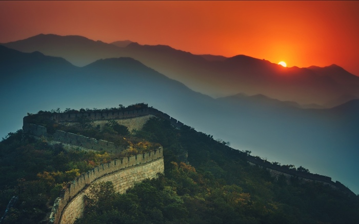 Великая стена, горы, закат, сумерки обои,s изображение