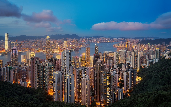 Гонконг, ночь, небоскребы, огни обои,s изображение