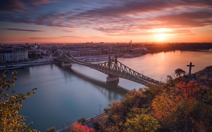 Будапешт, Венгрия, река, мост, закат обои,s изображение