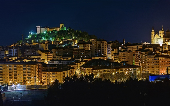 Испания, Арагон, огни, ночь, город, здания обои,s изображение