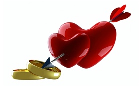 Два красных сердца любви, стрела, кольца