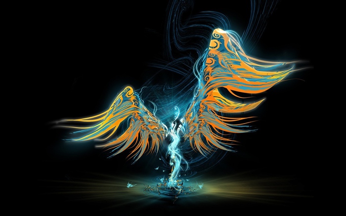 Абстрактный ангел, крылья, черный фон обои,s изображение