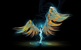 Абстрактный ангел, крылья, черный фон HD обои